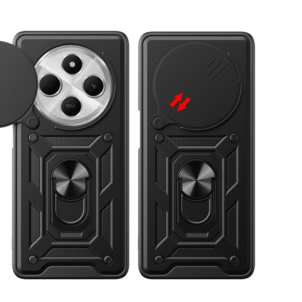 Xiaomi Redmi 14C 4G Kılıf Magnetik Standlı Kamera Korumalı Zore Sürgülü Vega Kapak Siyah