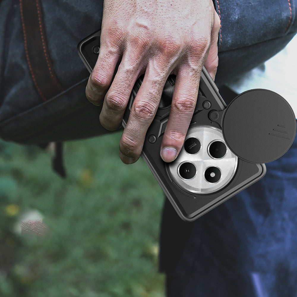 Xiaomi Redmi 14C 4G Kılıf Magnetik Standlı Kamera Korumalı Zore Sürgülü Vega Kapak Mavi