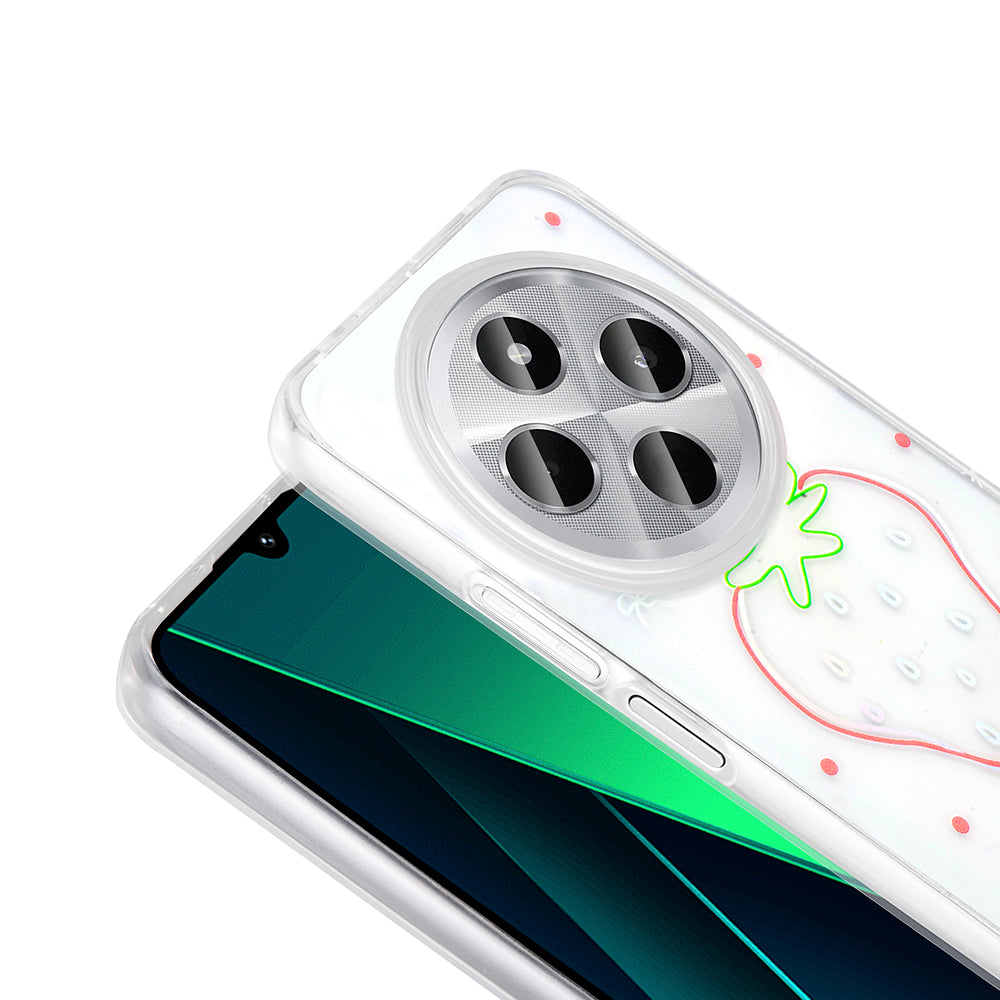 Xiaomi Redmi 14C 4G Kılıf Şeffaf Figürlü Zore Folk Sert Kapak Çilek