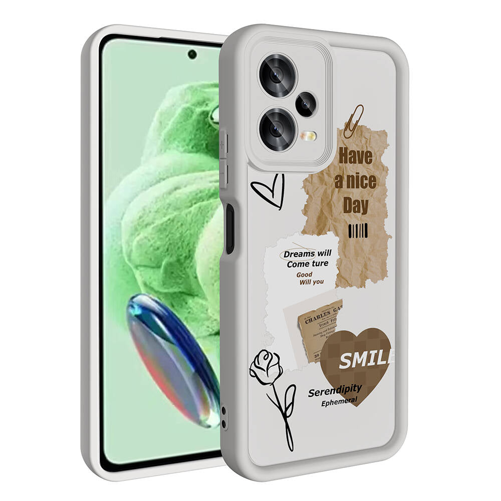 Xiaomi Redmi Note 12 5G Case Camera Protection Printed Back Surface Zore Classy Cover White 