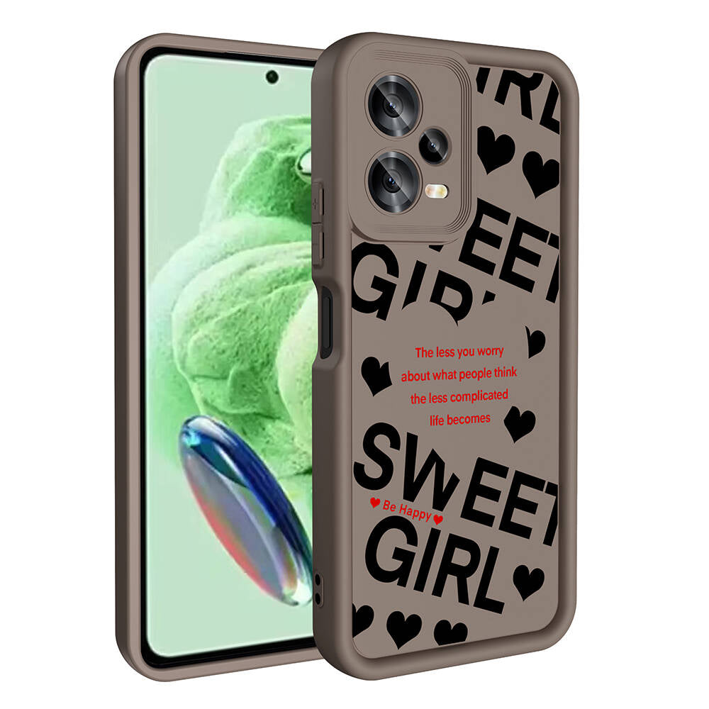 Xiaomi Redmi Note 12 5G Case Camera Protection Printed Back Surface Zore Classy Cover Light Brown 