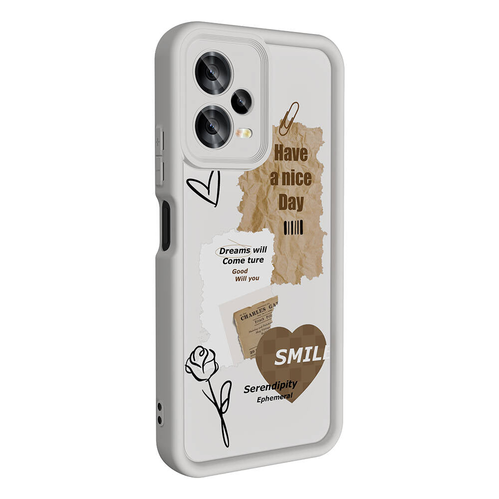 Xiaomi Redmi Note 12 5G Case Camera Protection Printed Back Surface Zore Classy Cover White 