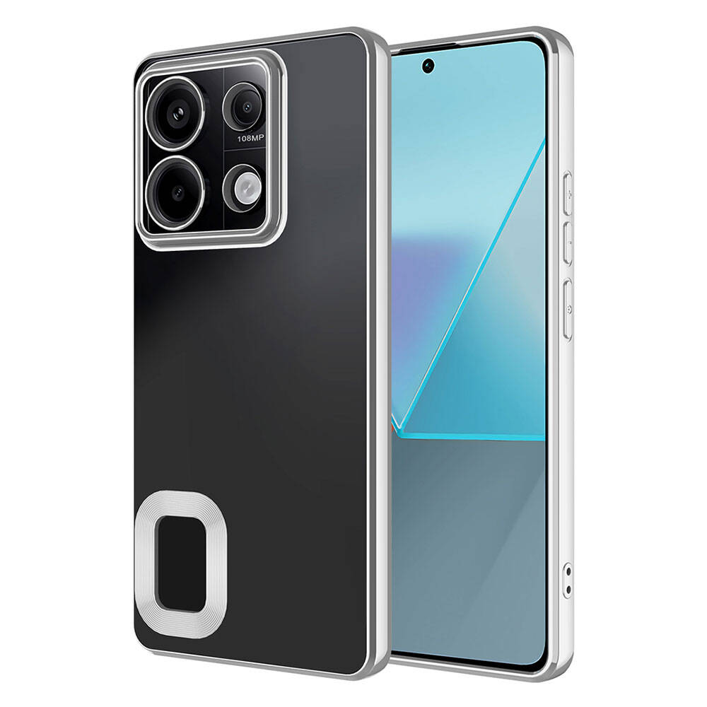 Xiaomi Redmi Note 13 4G Case Camera Protection Logo Showing Zore Omega Cover Silver 