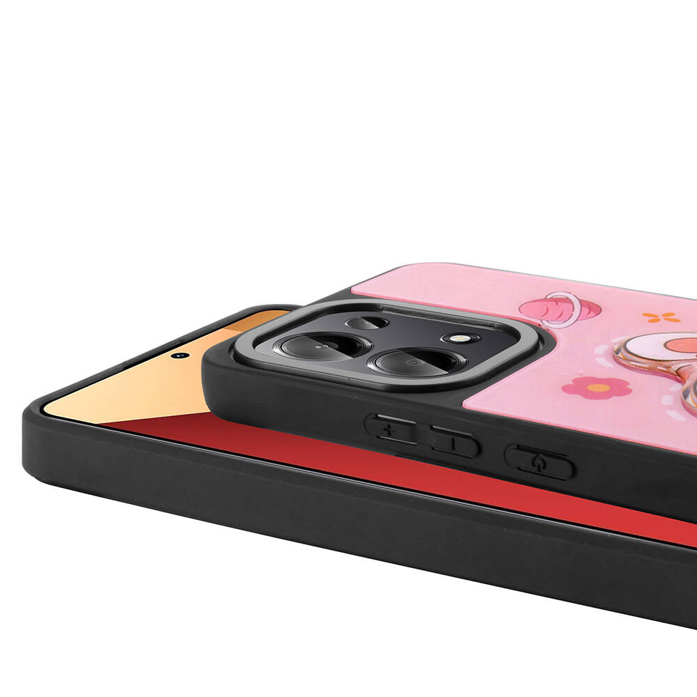 Xiaomi Redmi Note 13 Pro 4G Kılıf Parlayan Kabartmalı İkonik Figürlü Zore Amas Silikon Kapak Pembe
