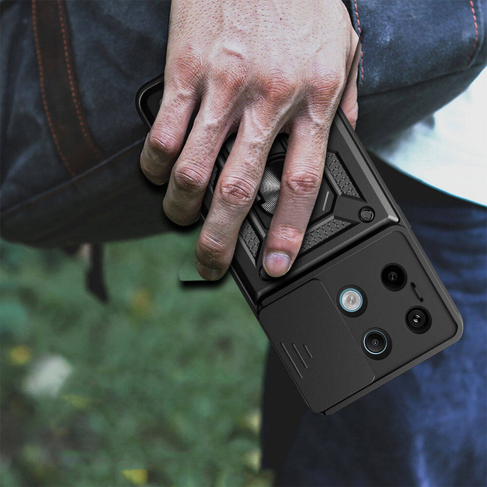 Xiaomi Redmi Note 13 Pro 5G Case Magnetic Stand Camera Protection Zore Sliding Vega Cover Black