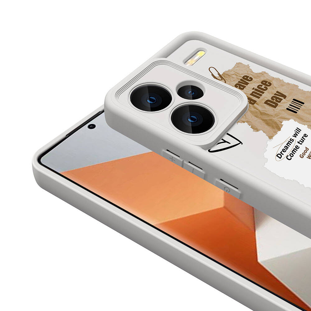 Xiaomi Redmi Note 13 Pro Plus 5G Case Camera Protection Printed Back Surface Zore Classy Cover Light Brown 