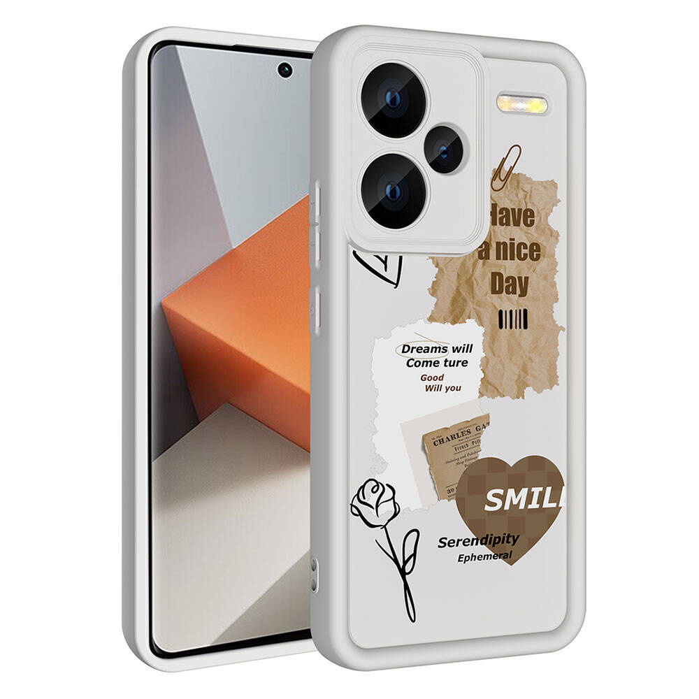 Xiaomi Redmi Note 13 Pro Plus 5G Case Camera Protection Printed Back Surface Zore Classy Cover Light Brown 