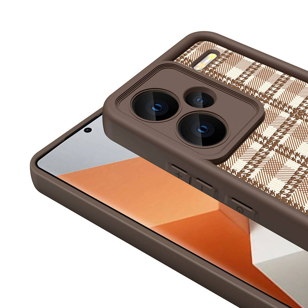 Xiaomi Redmi Note 13 Pro Plus 5G Case Camera Protection Printed Back Surface Zore Classy Cover Light Brown 