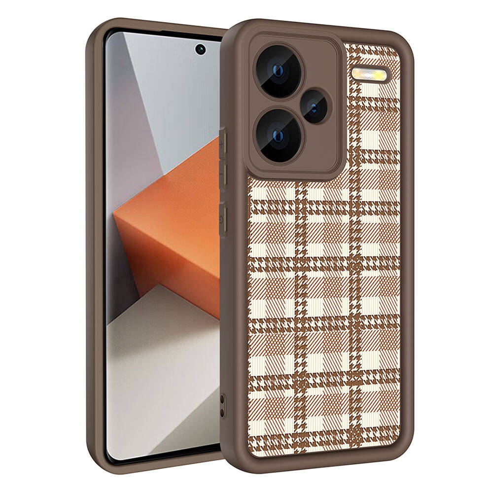 Xiaomi Redmi Note 13 Pro Plus 5G Case Camera Protection Printed Back Surface Zore Classy Cover Light Brown 