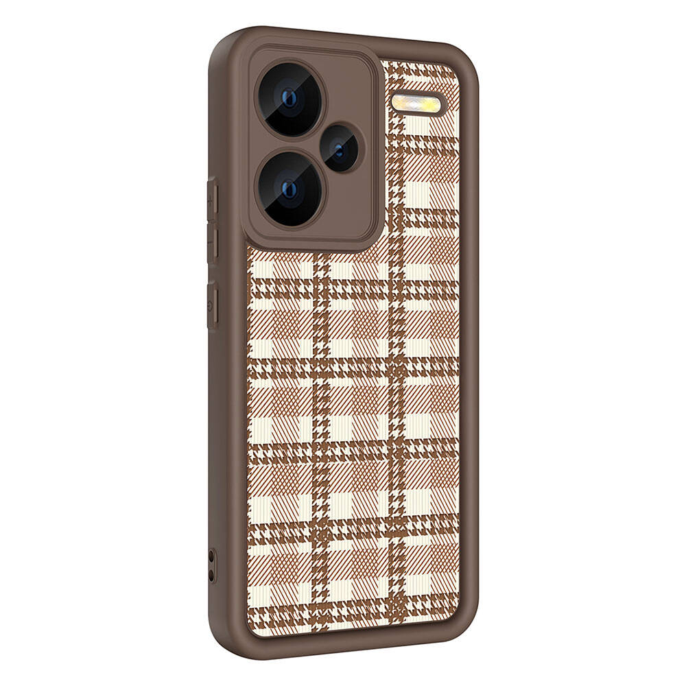 Xiaomi Redmi Note 13 Pro Plus 5G Case Camera Protection Printed Back Surface Zore Classy Cover Light Brown 
