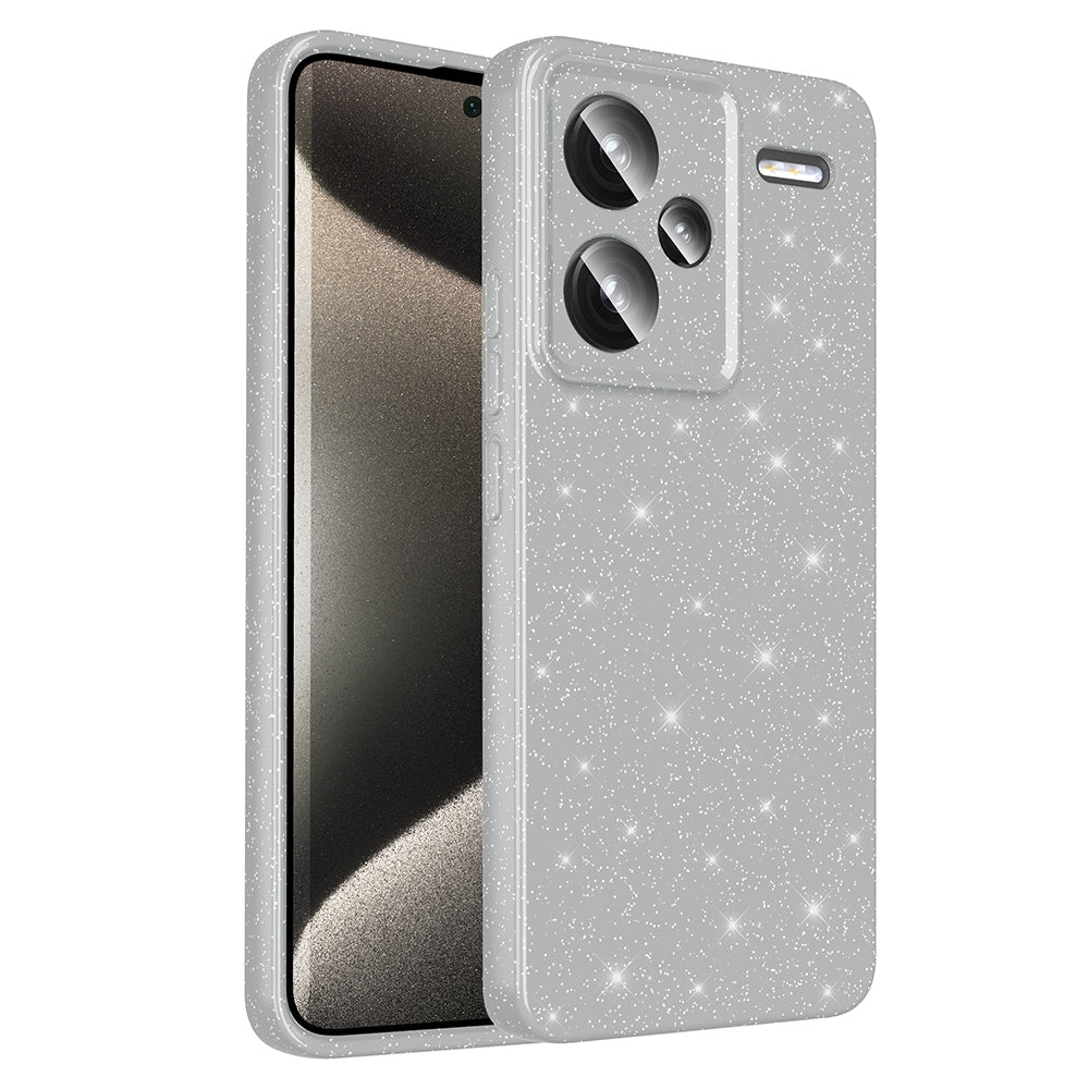Xiaomi Redmi Note 13 Pro Plus 5G Case Camera Protection Glitter Luxury Zore Cotton Cover Silver 