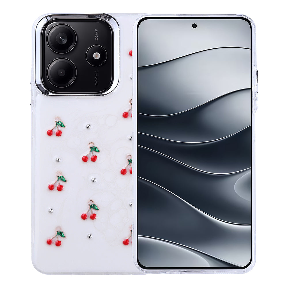 Xiaomi Redmi Note 14 4G Kılıf Airbag Tasarımlı Simli Şeffaf Zore Kutup Kapak Kiraz