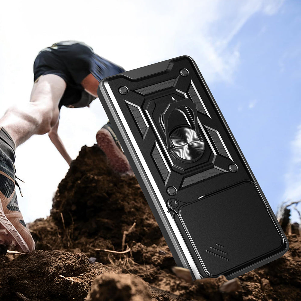 Xiaomi Redmi Note 14 4G Kılıf Magnetik Standlı Kamera Korumalı Zore Sürgülü Vega Kapak Siyah