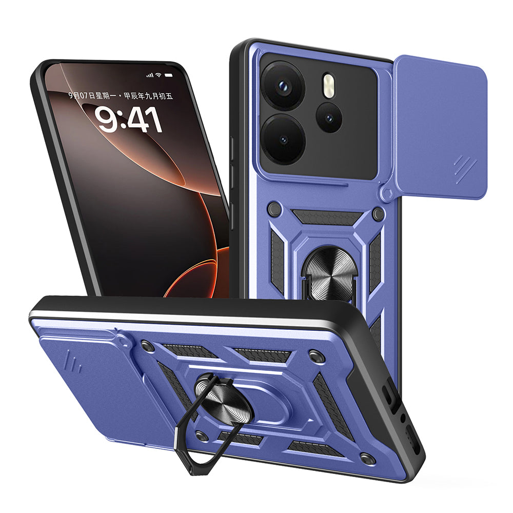 Xiaomi Redmi Note 14 4G Case Magnetic Stand Camera Protection Zore Sliding Vega Cover Blue