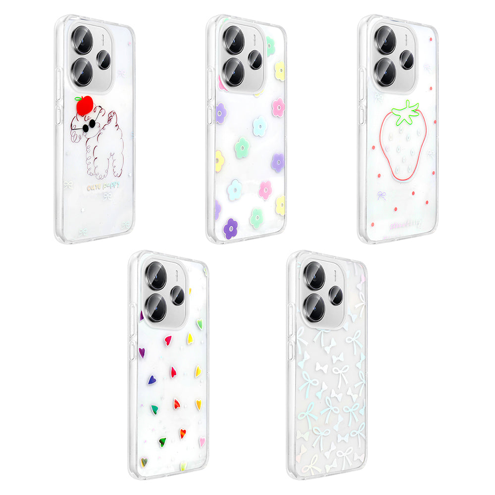 Xiaomi Redmi Note 14 4G Kılıf Şeffaf Figürlü Zore Folk Sert Kapak Papatya