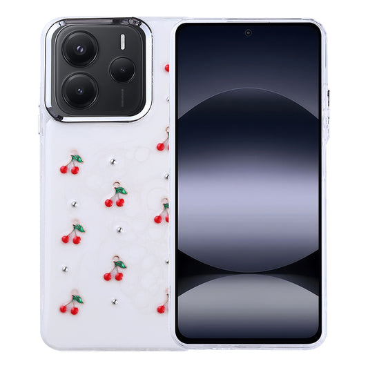 Xiaomi Redmi Note 14 5G Kılıf Airbag Tasarımlı Simli Şeffaf Zore Kutup Kapak Kiraz