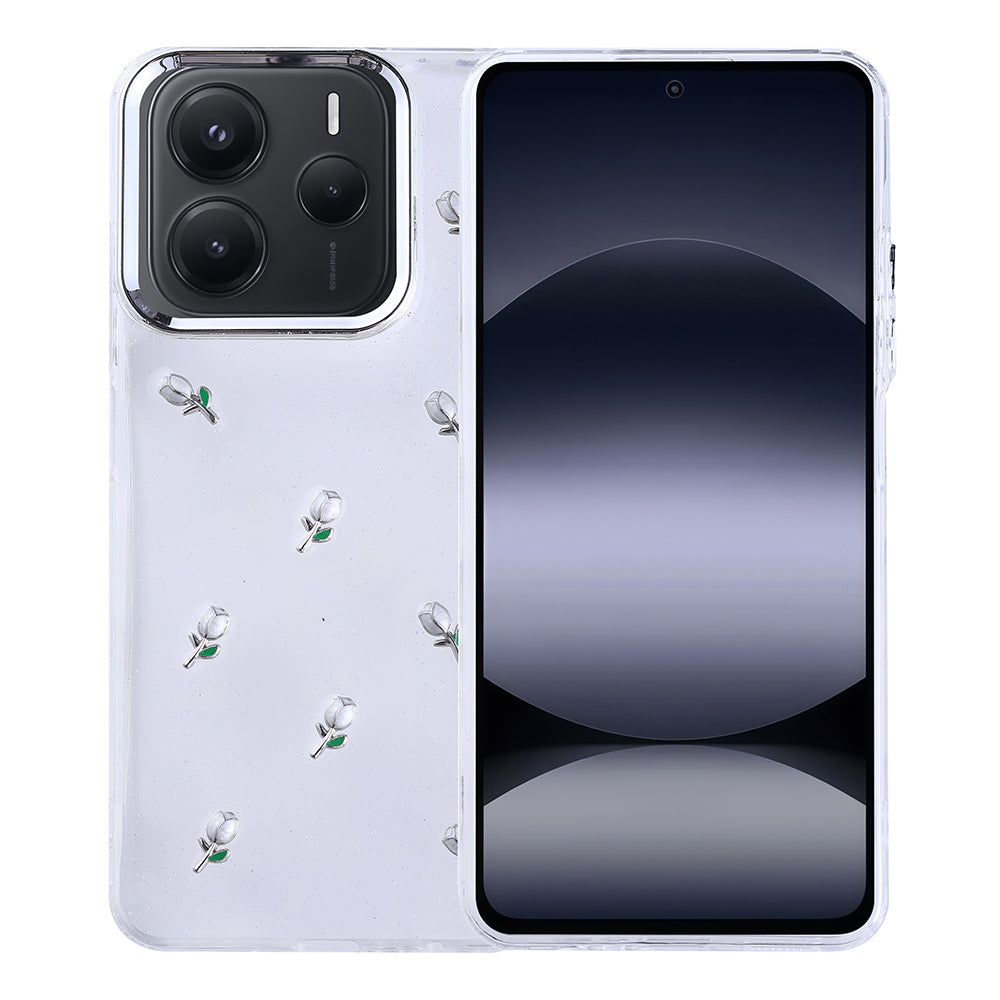 Xiaomi Redmi Note 14 5G Case Airbag Design Glitter Transparent Zore Polar Cover Tulip