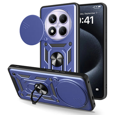 Xiaomi Redmi Note 14 Pro 4G Kılıf Magnetik Standlı Kamera Korumalı Zore Sürgülü Vega Kapak Mavi