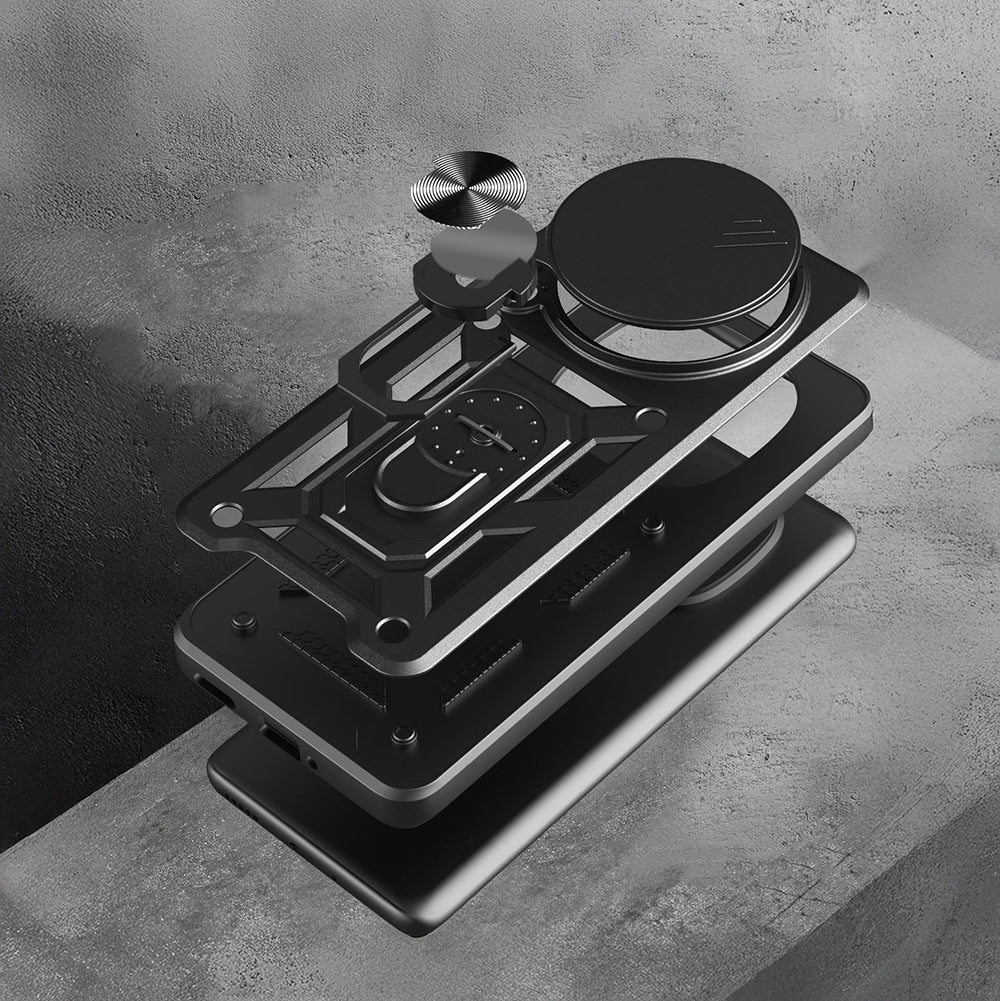 Xiaomi Redmi Note 14 Pro Plus Kılıf Magnetik Standlı Kamera Korumalı Zore Sürgülü Vega Kapak Siyah