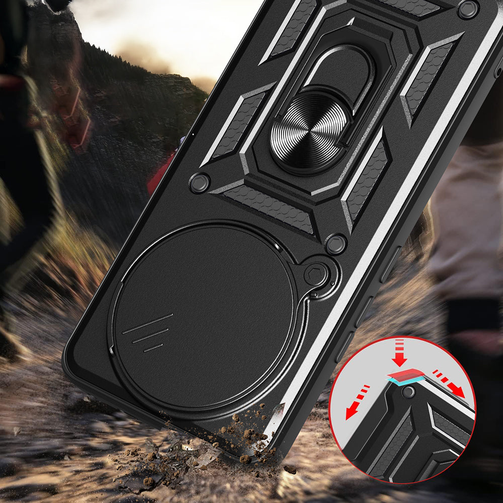 Xiaomi Redmi Note 14 Pro Plus Kılıf Magnetik Standlı Kamera Korumalı Zore Sürgülü Vega Kapak Mavi