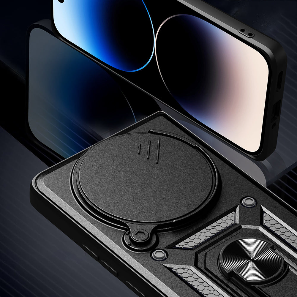 Xiaomi Redmi Note 14 Pro Plus Kılıf Magnetik Standlı Kamera Korumalı Zore Sürgülü Vega Kapak Siyah