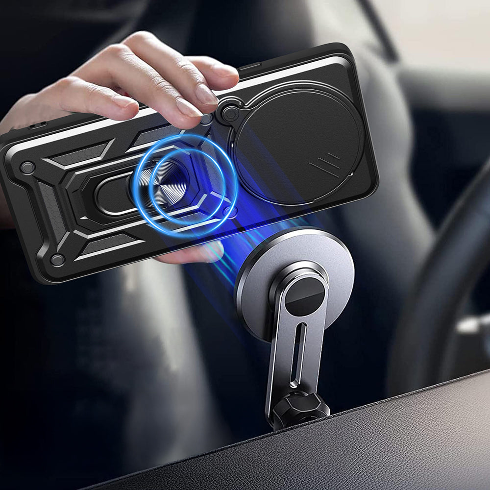 Xiaomi Redmi Note 14 Pro Plus Kılıf Magnetik Standlı Kamera Korumalı Zore Sürgülü Vega Kapak Mavi