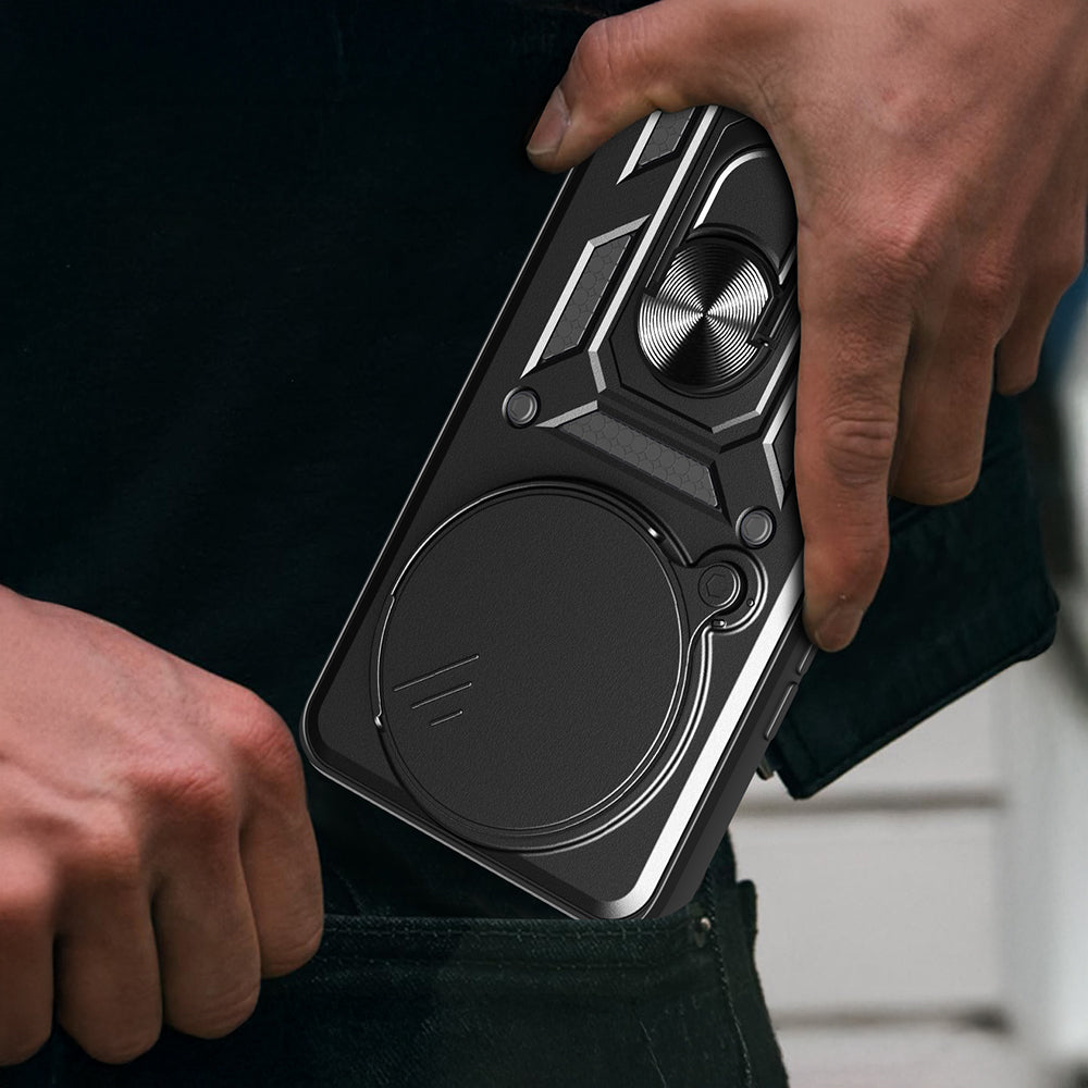 Xiaomi Redmi Note 14 Pro Plus Kılıf Magnetik Standlı Kamera Korumalı Zore Sürgülü Vega Kapak Siyah