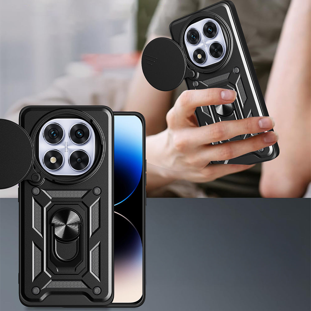 Xiaomi Redmi Note 14 Pro Plus Kılıf Magnetik Standlı Kamera Korumalı Zore Sürgülü Vega Kapak Mavi