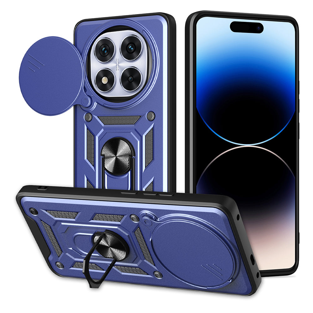 Xiaomi Redmi Note 14 Pro Plus Kılıf Magnetik Standlı Kamera Korumalı Zore Sürgülü Vega Kapak Mavi