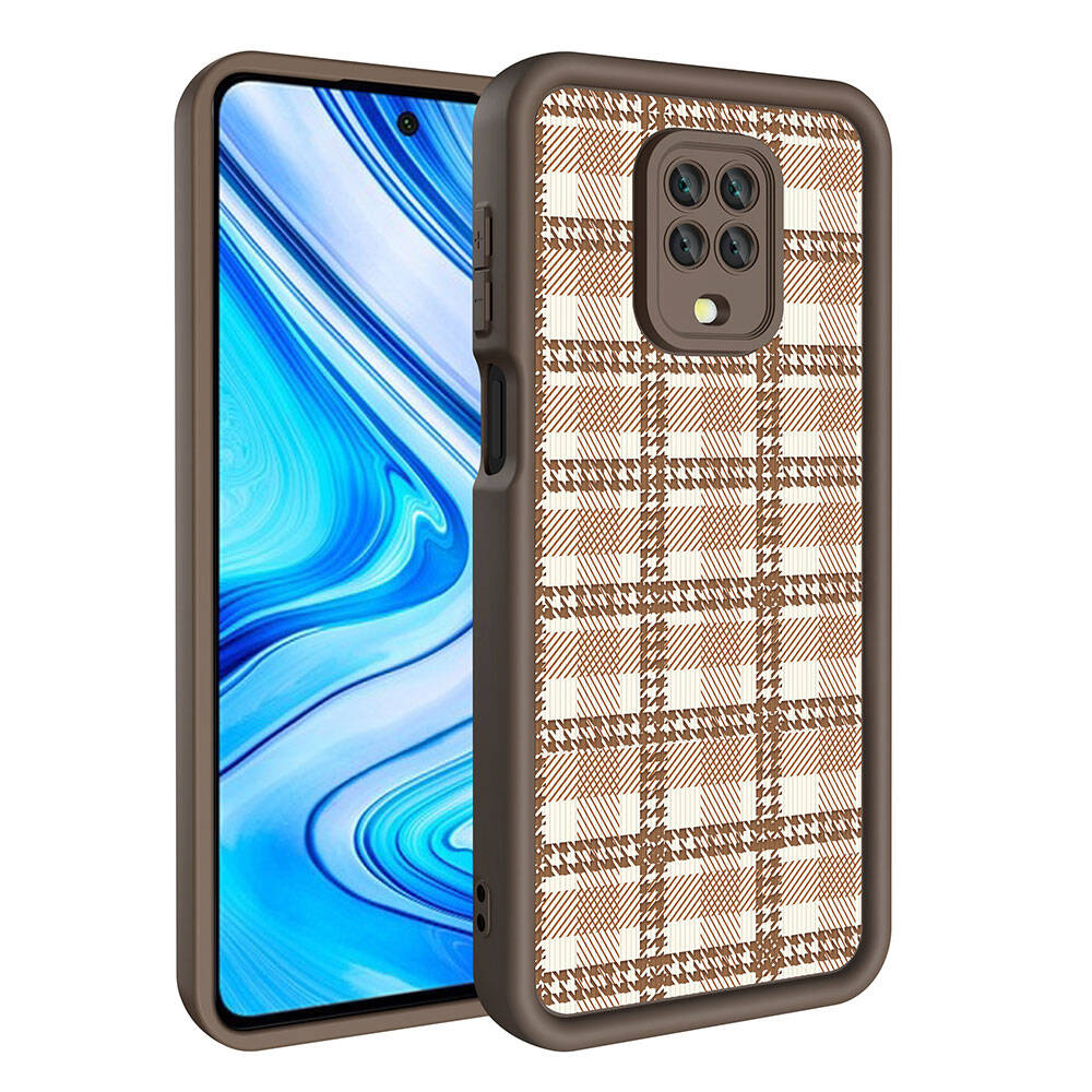 Xiaomi Redmi Note 9S Case Camera Protection Printed Back Surface Zore Classy Cover Dark Brown 
