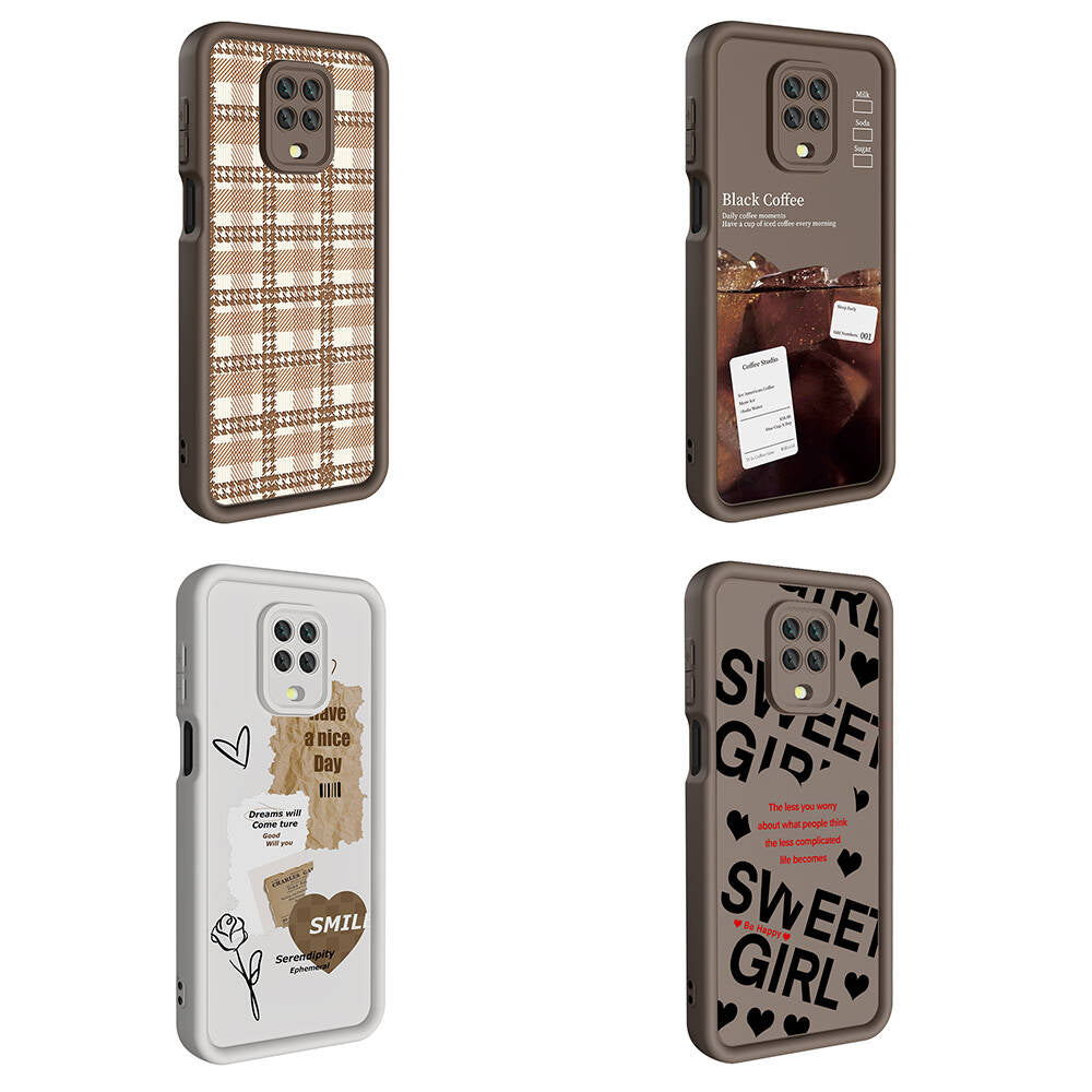 Xiaomi Redmi Note 9S Case Camera Protection Printed Back Surface Zore Classy Cover Dark Brown 