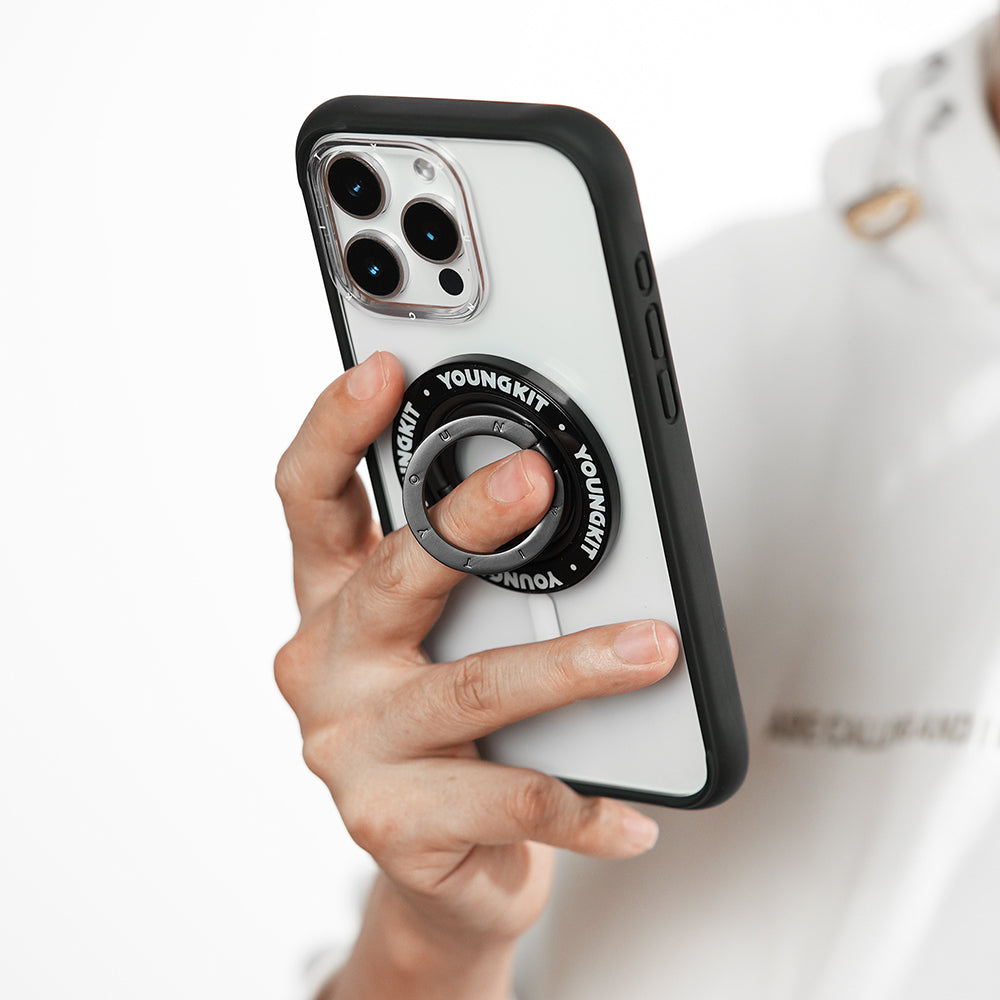 Youngkit Magnetik 360 Derece Dönebilen Double Ring Serisi Parmak Ring Stand Siyah