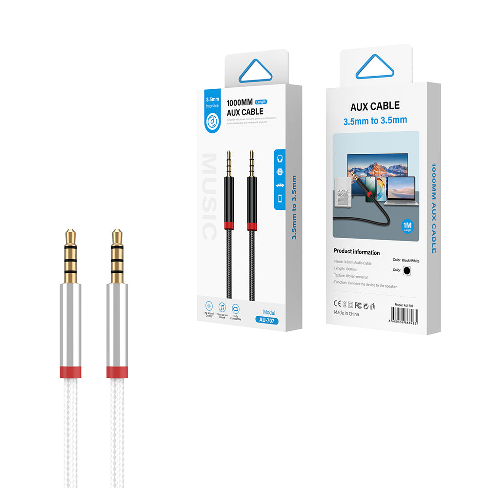 Zore AU-707 Braided Design Aux Audio Cable 3.5mm 1m Black 