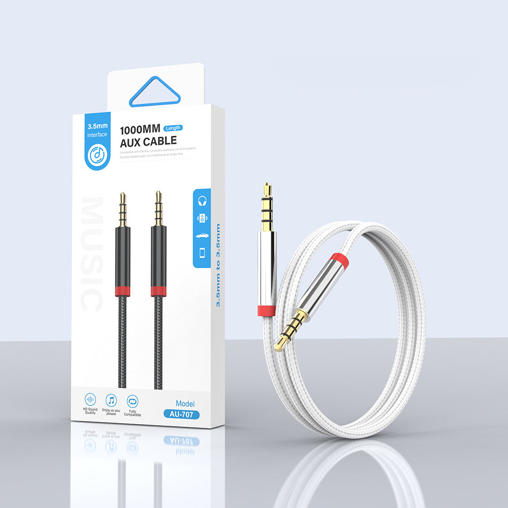 Zore AU-707 Braided Design Aux Audio Cable 3.5mm 1m Black 