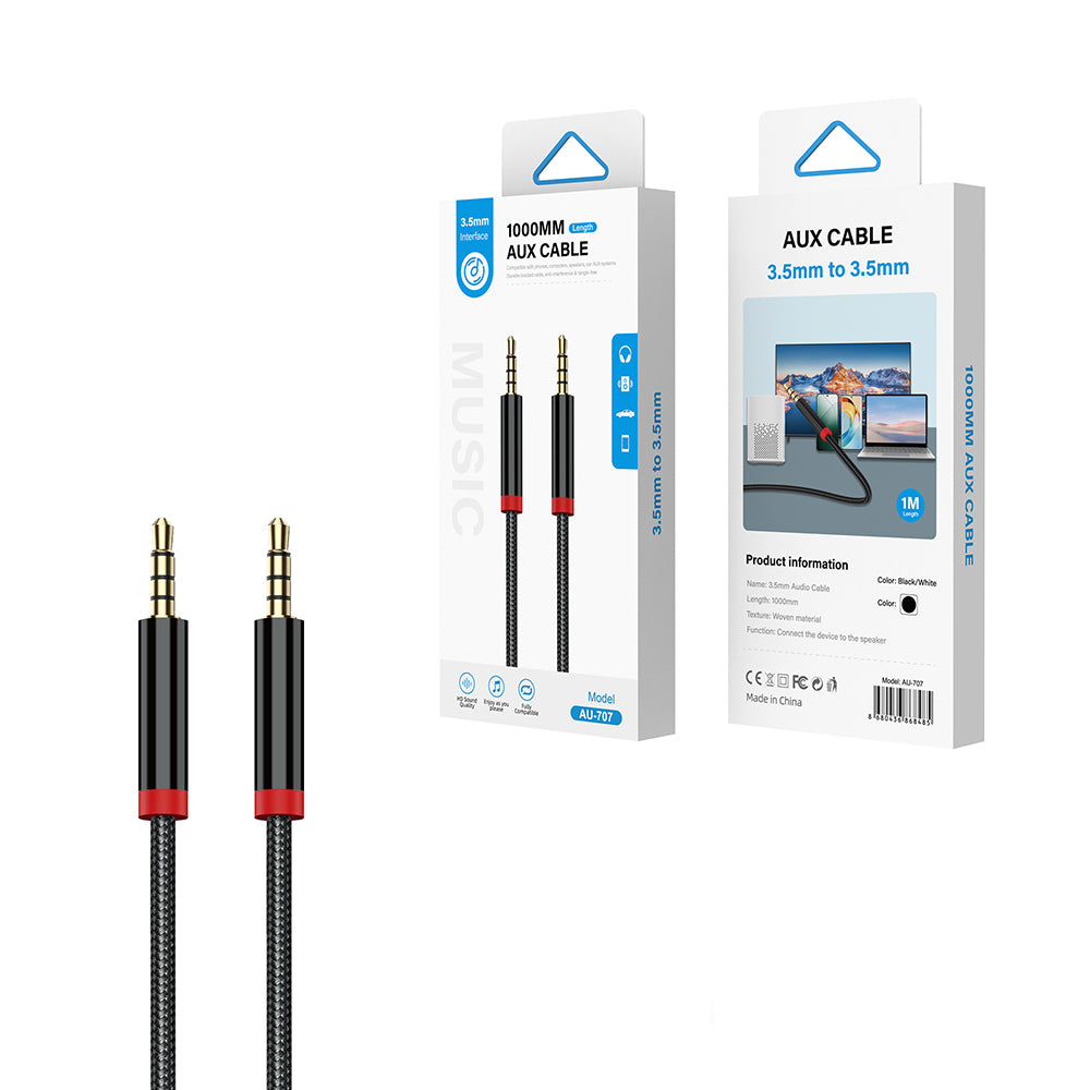 Zore AU-707 Braided Design Aux Audio Cable 3.5mm 1m Black 
