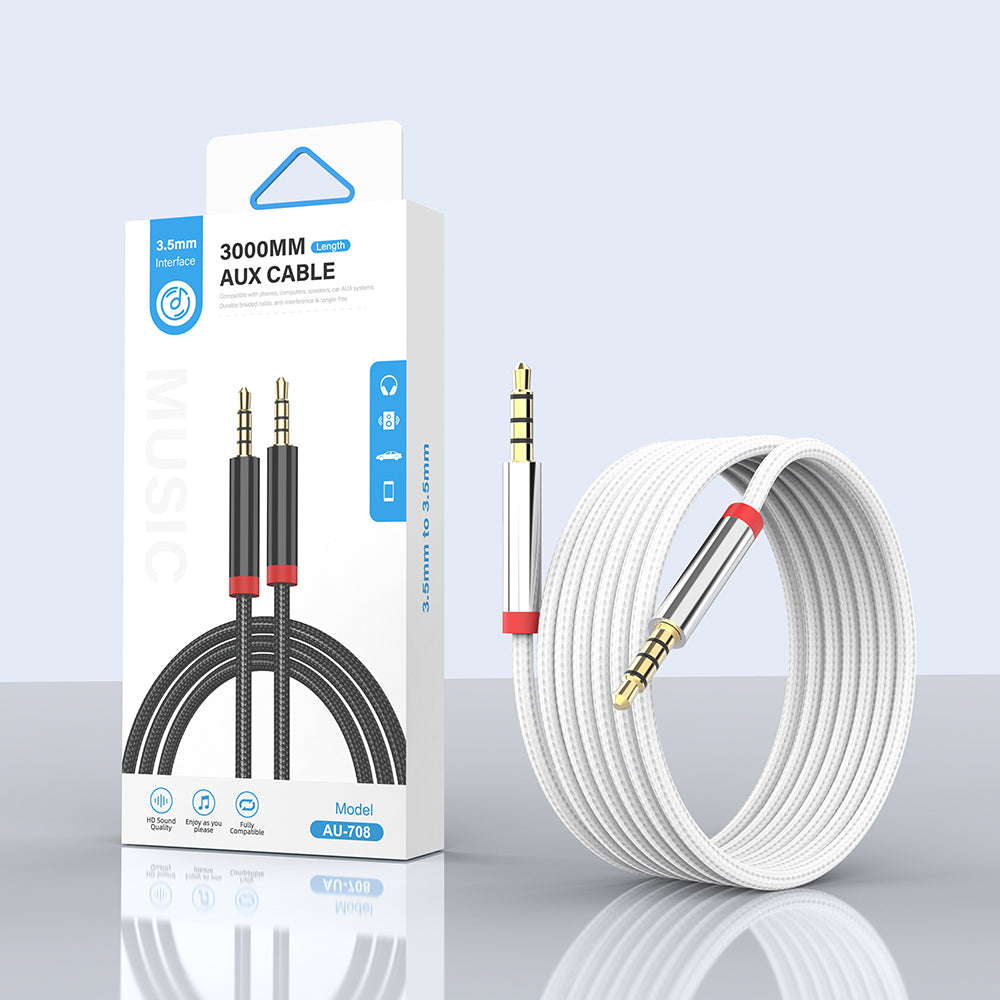 Zore AU-708 Braided Design Aux Audio Cable 3.5mm 3m White 