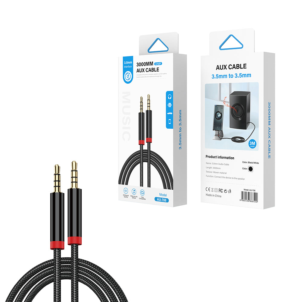 Zore AU-708 Braided Design Aux Audio Cable 3.5mm 3m White 