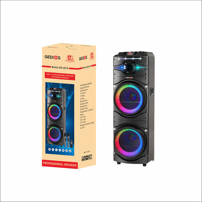 Zore GD-2016 Dijital LED Göstergeli FM Radyolu Mikrofonlu RGB TWS Çift 12 inç Stereo Bass Kablosuz Karaoke Hoparlör Siyah