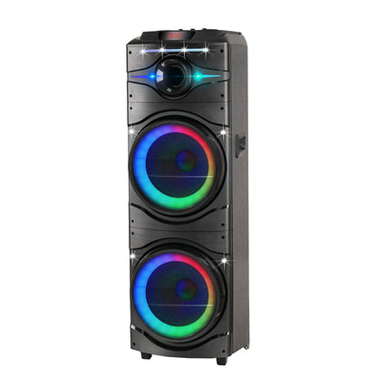 Zore GD-2016 Dijital LED Göstergeli FM Radyolu Mikrofonlu RGB TWS Çift 12 inç Stereo Bass Kablosuz Karaoke Hoparlör Siyah