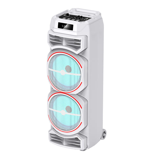 Zore GD-2828 Dijital LED Göstergeli Mikrofonlu RGB TWS Çift 8 inç Stereo Bass Kablosuz Karaoke Hoparlör Beyaz
