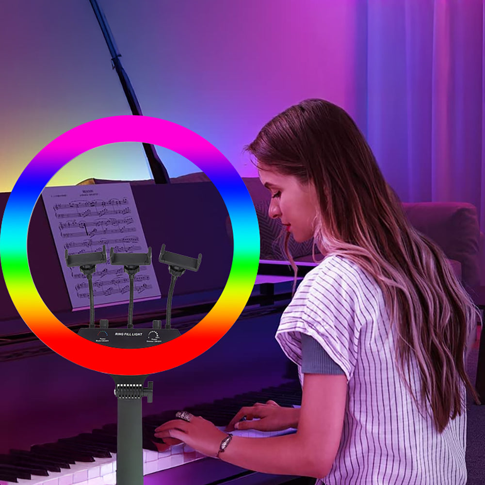 Zore MJ-18 Remote Control 45cm Illuminated Phone Holder Ring Light Black