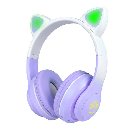 Zore STN-28 Pro Cat Ear Design RGB Light Bluetooth Headphones Purple