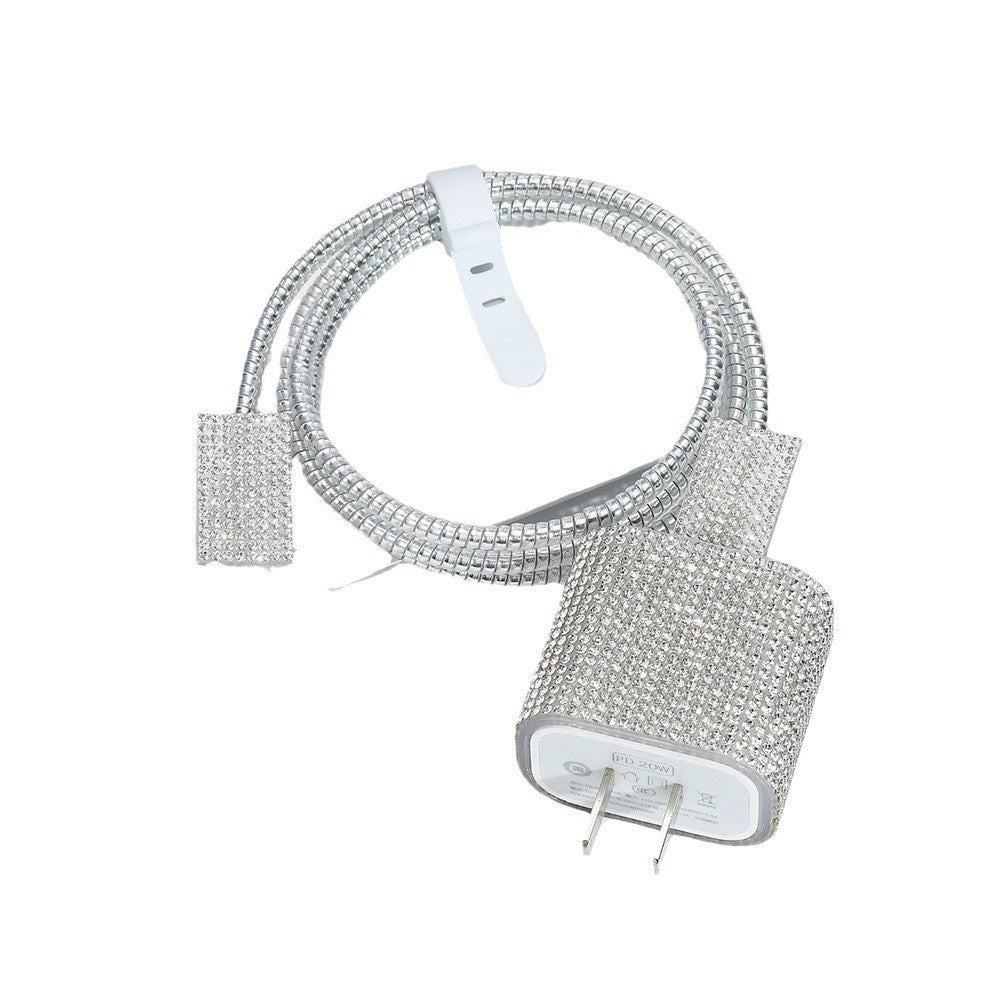 Zore Taşlı Şarj Aleti Koruyucu 4in1 Set Gümüş