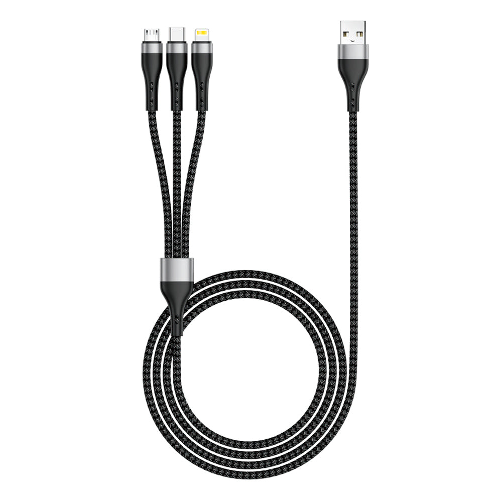 Zore ZR-43 3in1 USB-A to Lightning – Type-C – Micro Charging and Data Cable 20W 1.5M Black 
